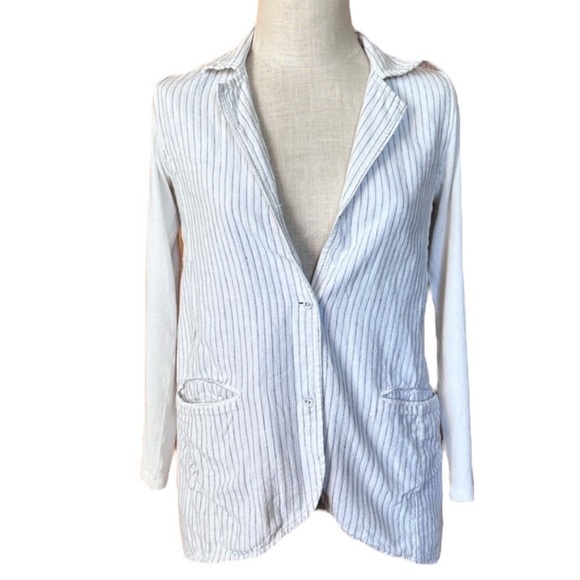 Soft Surroundings XS Long Lightweight Stripe Blazer Cotton Flax Casual Chic - Picture 2 of 10